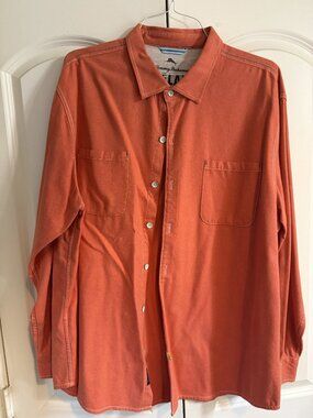 Tommy Bahama Relax Mens 2XL Button Up Long Sleeve Cotton Shirt Peach Orange XXL